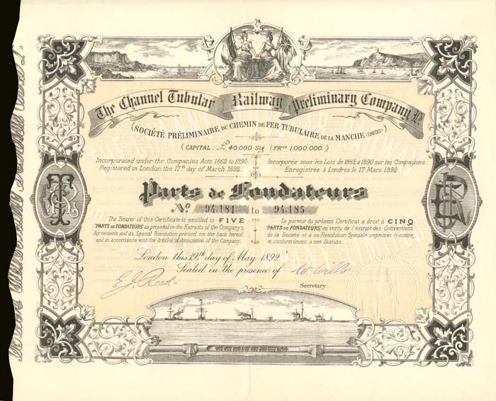 Channel Tubular Railway Preliminary Co. Ltd. - Bond